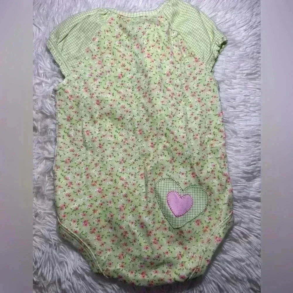 Carters Baby Girl Size‎ 9 months Floral Green & Pink Onesie